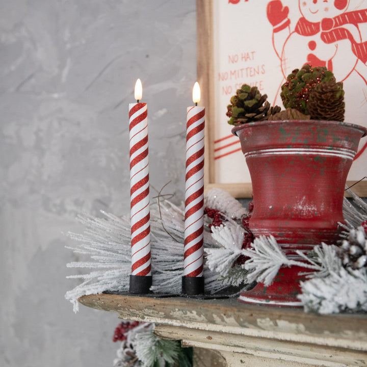 Red Candy Cane Taper Candle