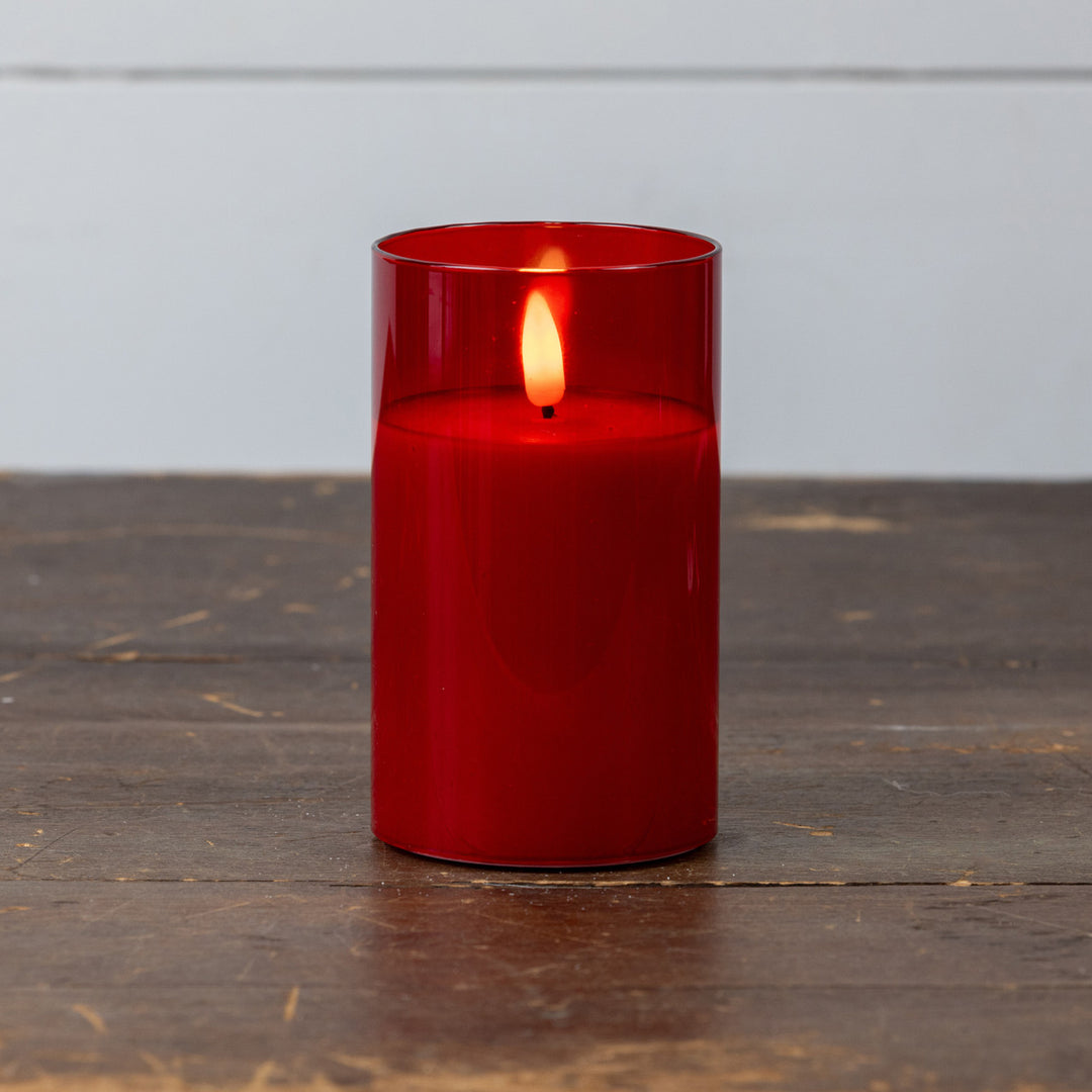 Red LED Glass Pillar Candle
