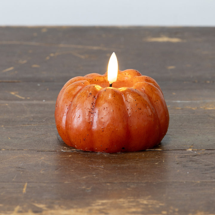Orange Speckled Short LED Pumpkin Candle