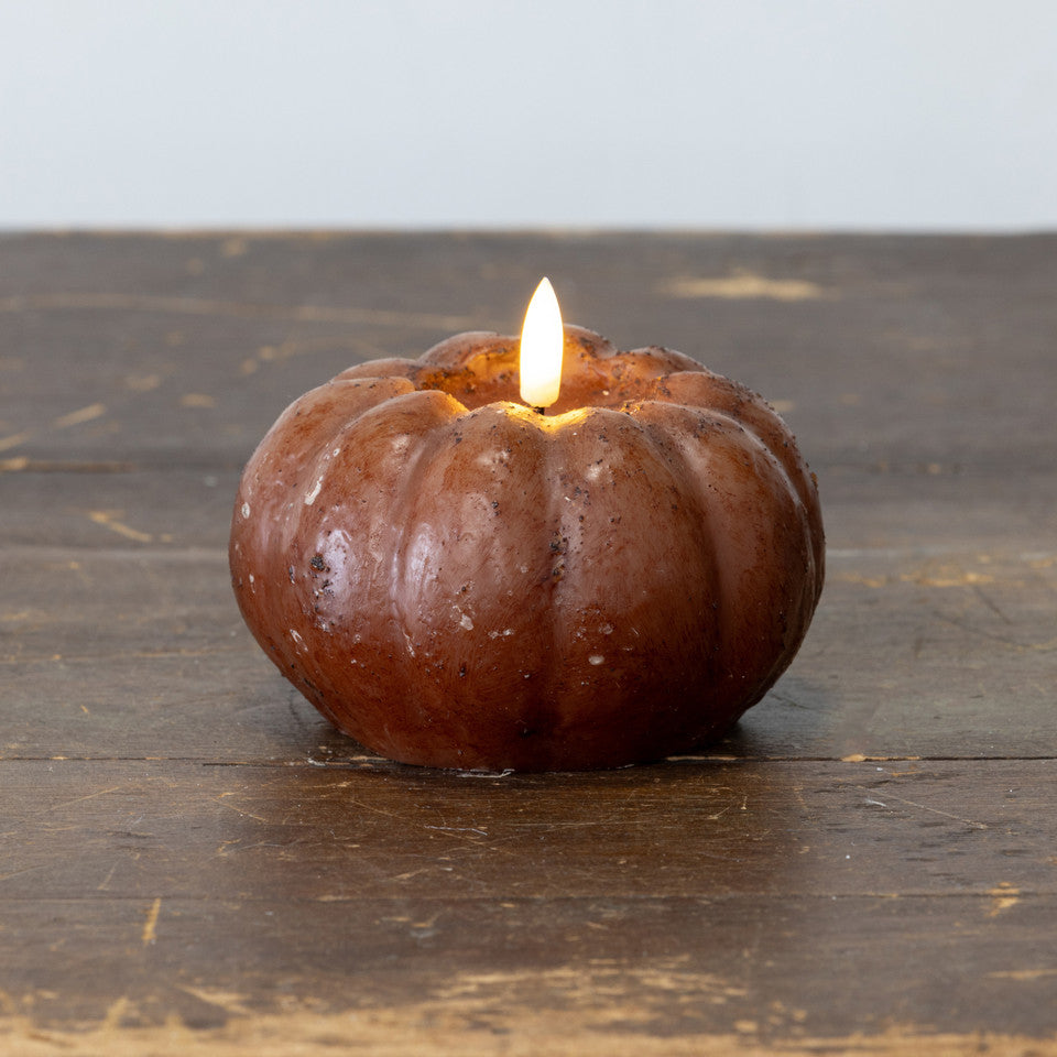 Primitive Bronze Short LED Pumpkin Candle