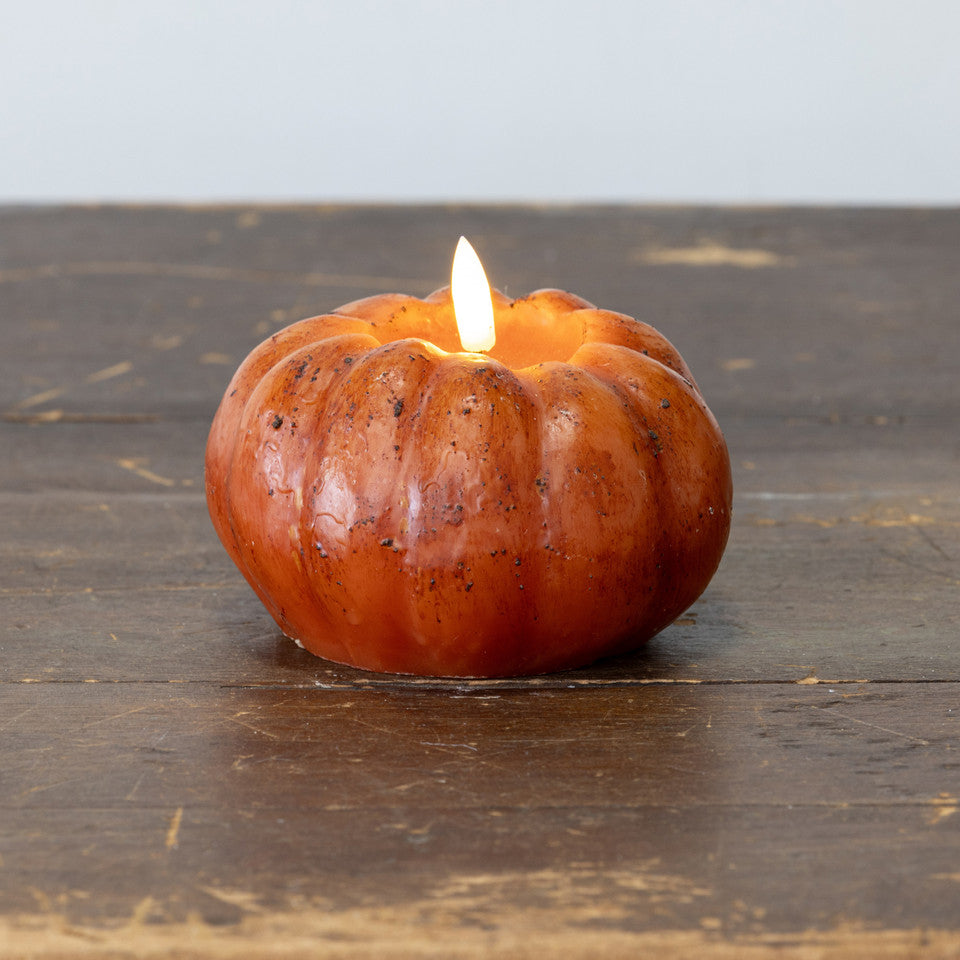Orange Speckled Short LED Pumpkin Candle
