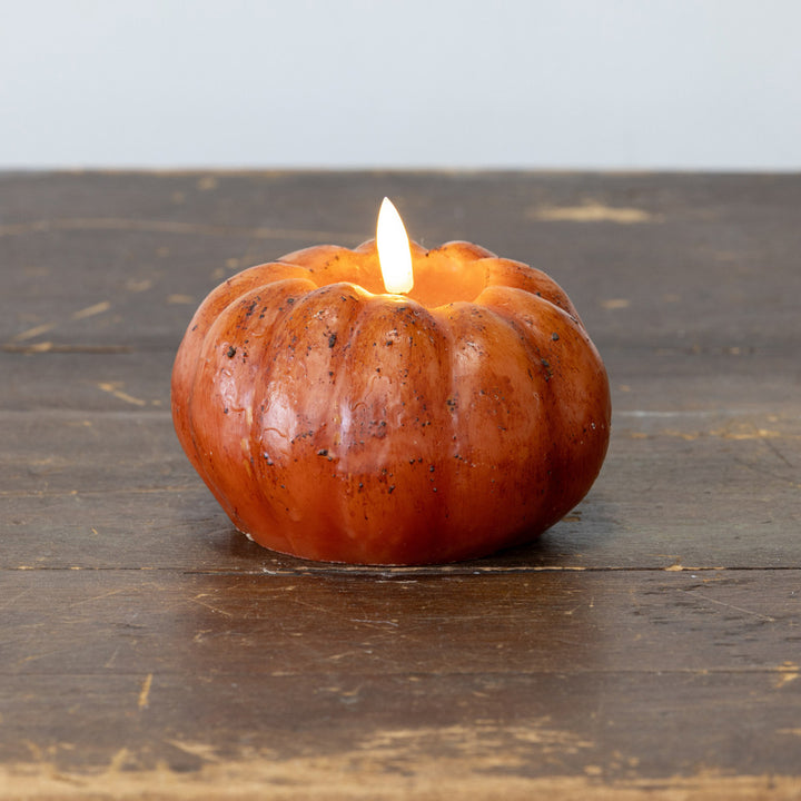 Orange Speckled Short LED Pumpkin Candle