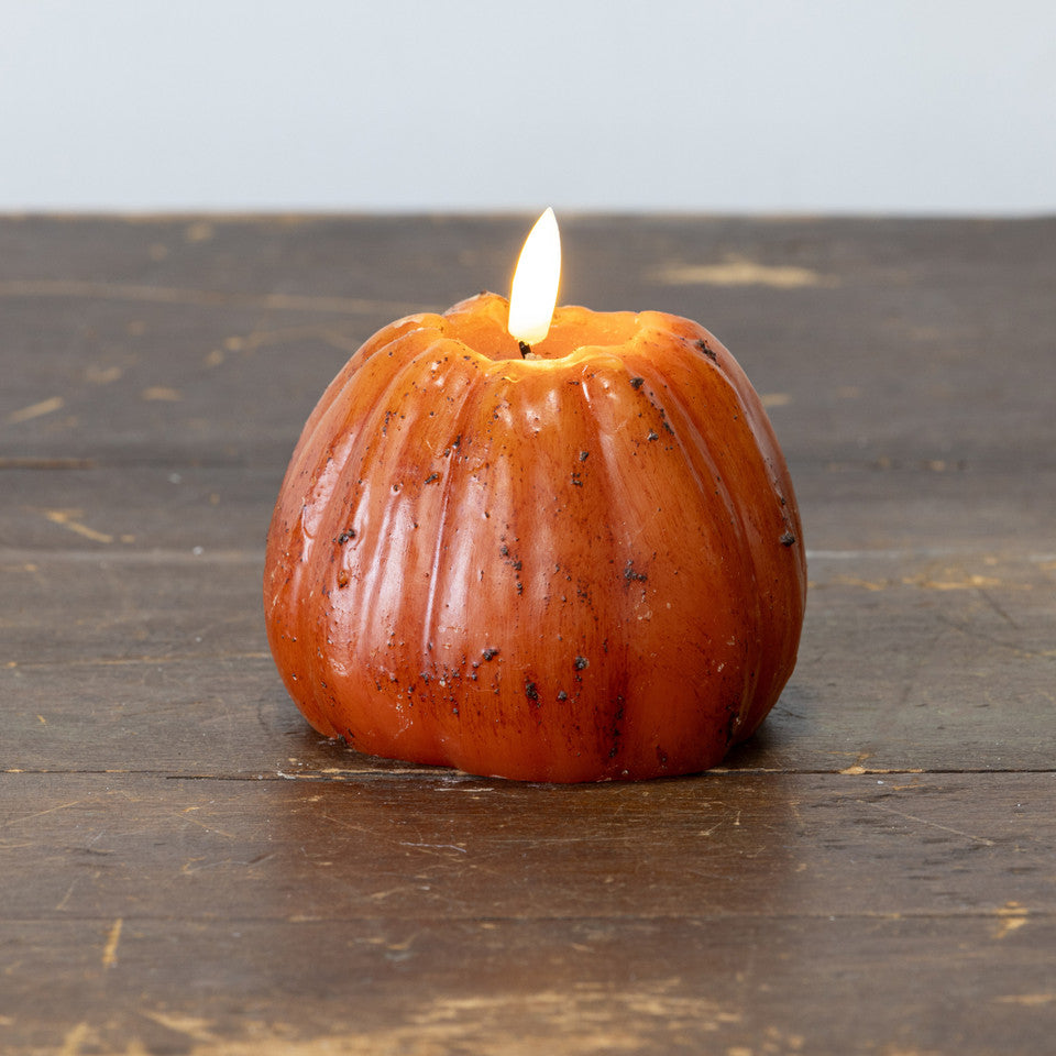 Orange Speckled Short LED Pumpkin Candle