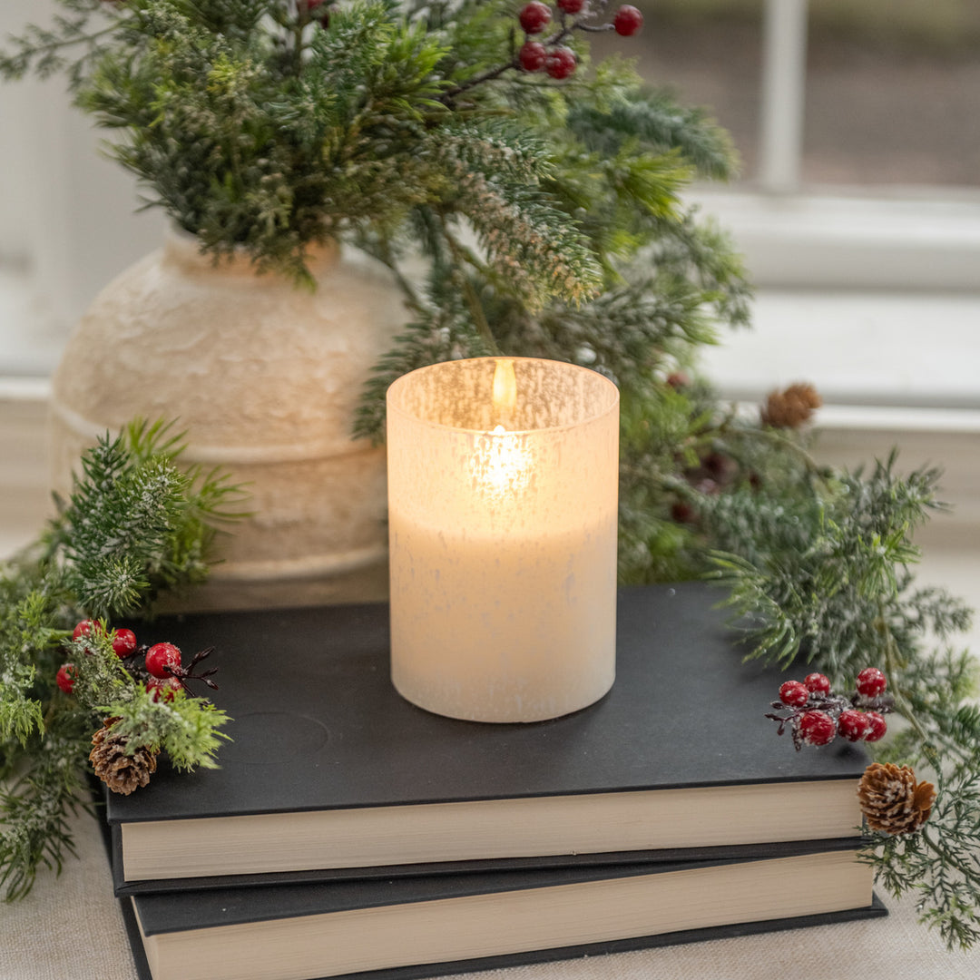 Snowy Glass Flame Candle