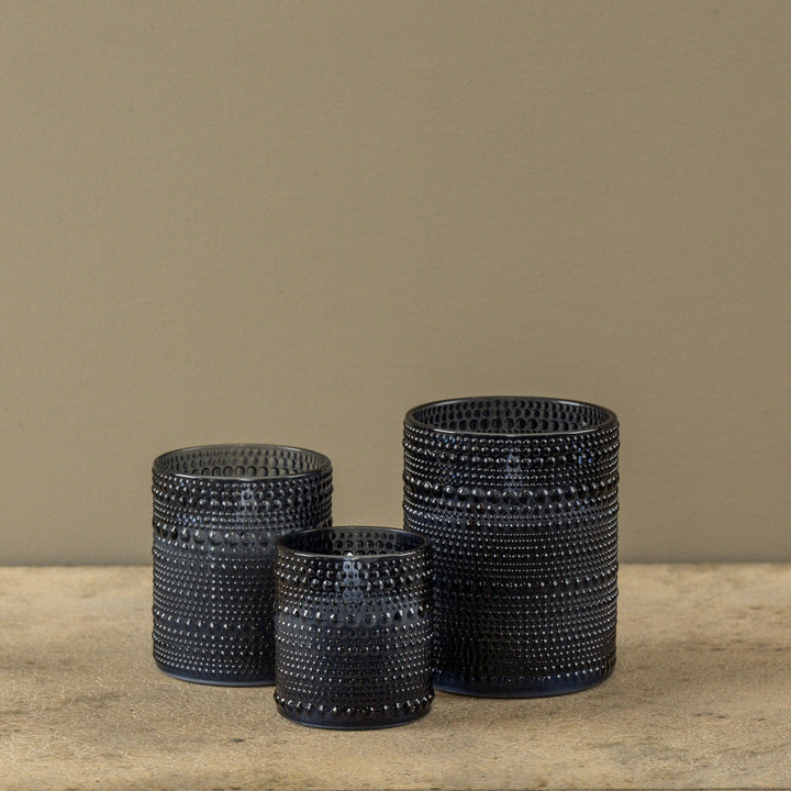 Navy Bubble Glass Flame Candle