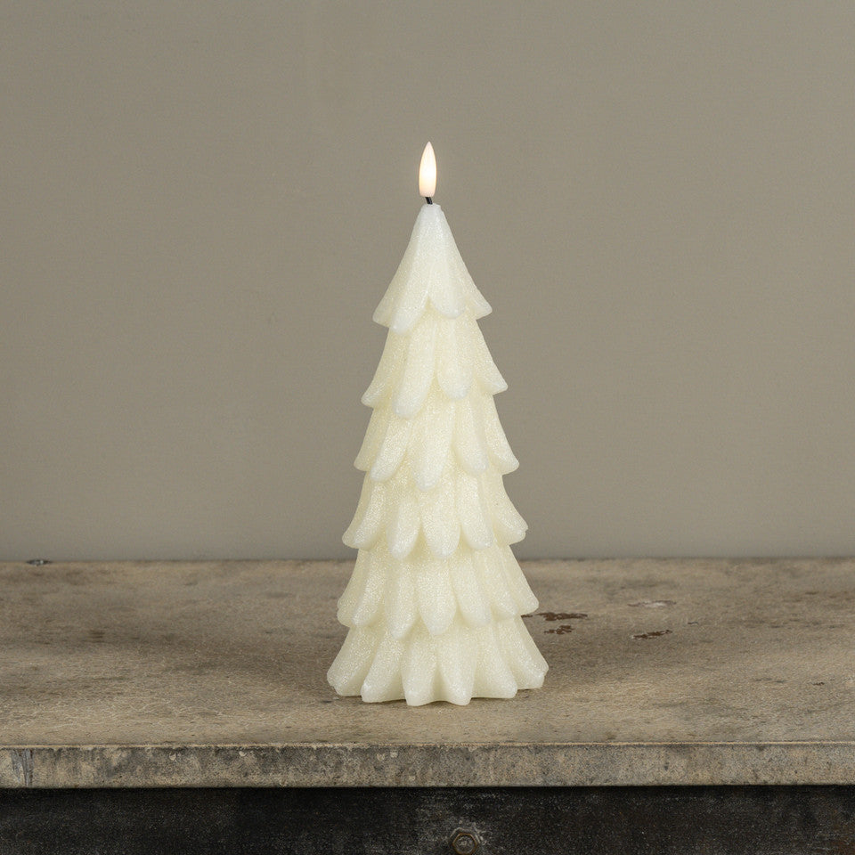 Cream Shimmering Alabaster Pine Tree Candle