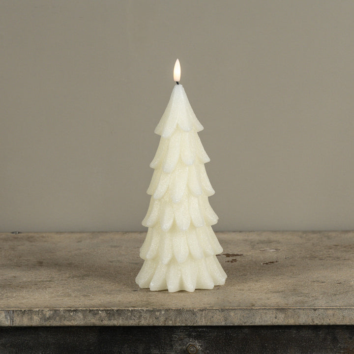 Cream Shimmering Alabaster Pine Tree Candle