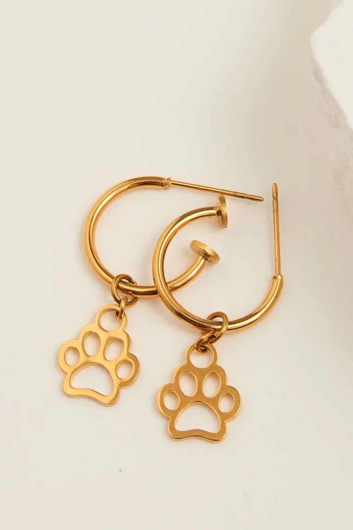 Narelle Waterproof Paw Print Charm Hoop Earrings