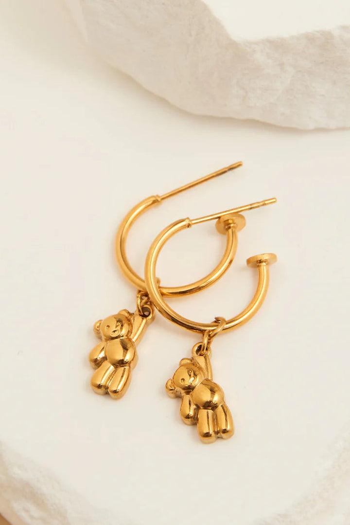 Narelle Waterproof Teddy Bear Charm Hoop Earrings