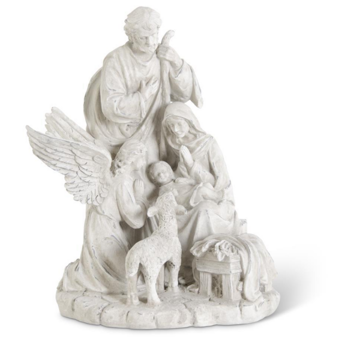 White ceramic nativity scene figurine on a white background