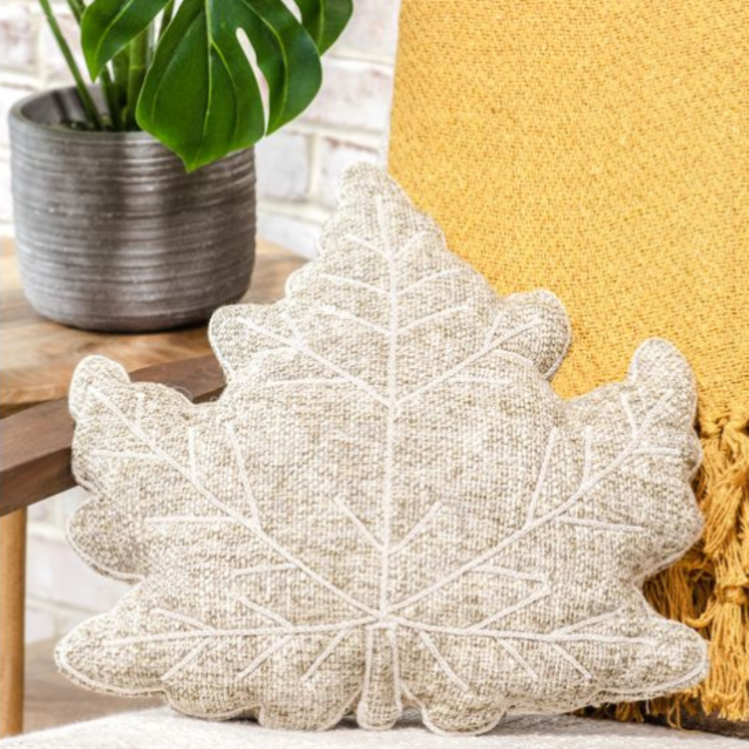 Oak Leaf Tweed Embroidered Pillow