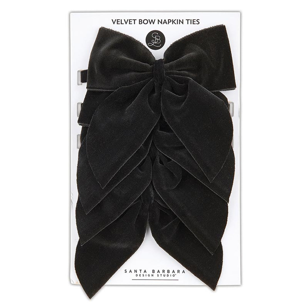 Black Velvet Bow Napkin Tie Set