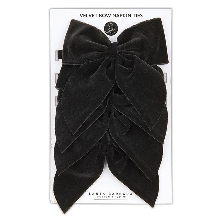 Black Velvet Bow Napkin Tie Set