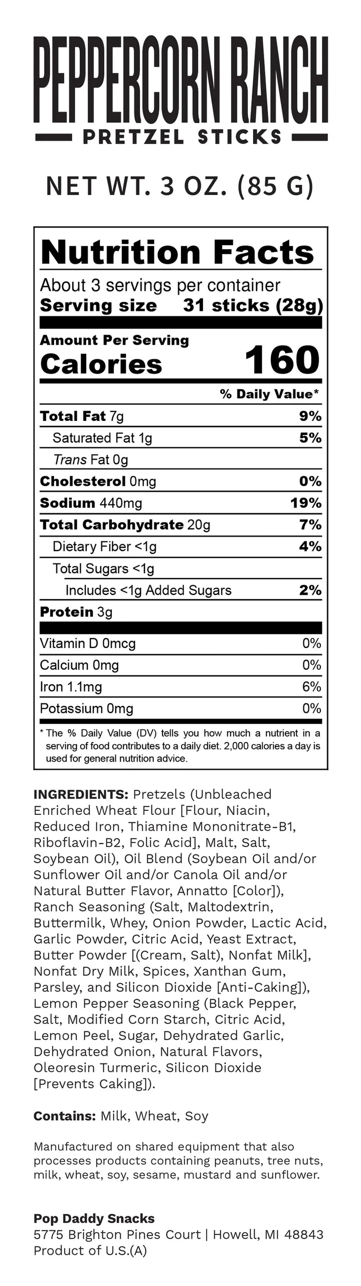 Pop Daddy Peppercorn Ranch Seasoned Pretzels