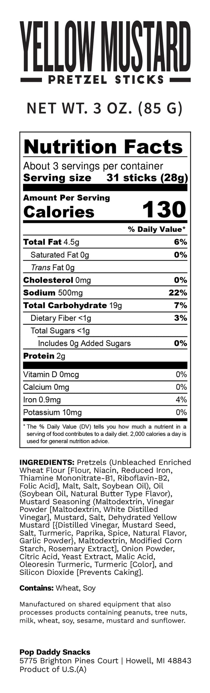 Pop Daddy Yellow Mustard Seasoned Pretzels