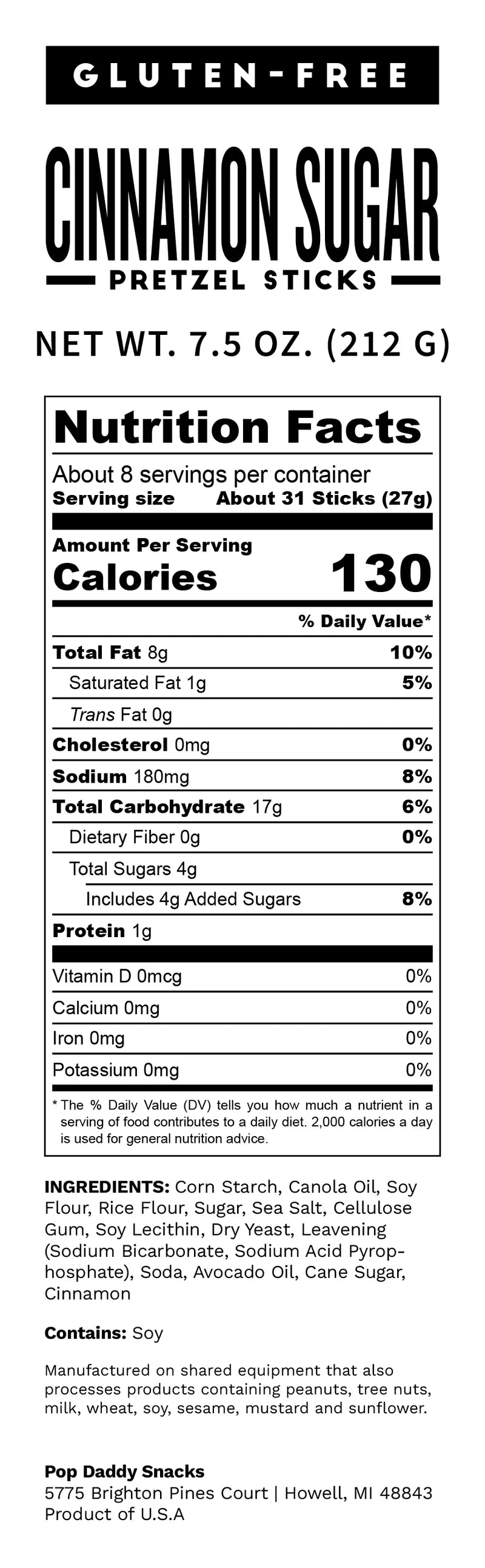 GF Pop Daddy Cinnamon Sugar Pretzels
