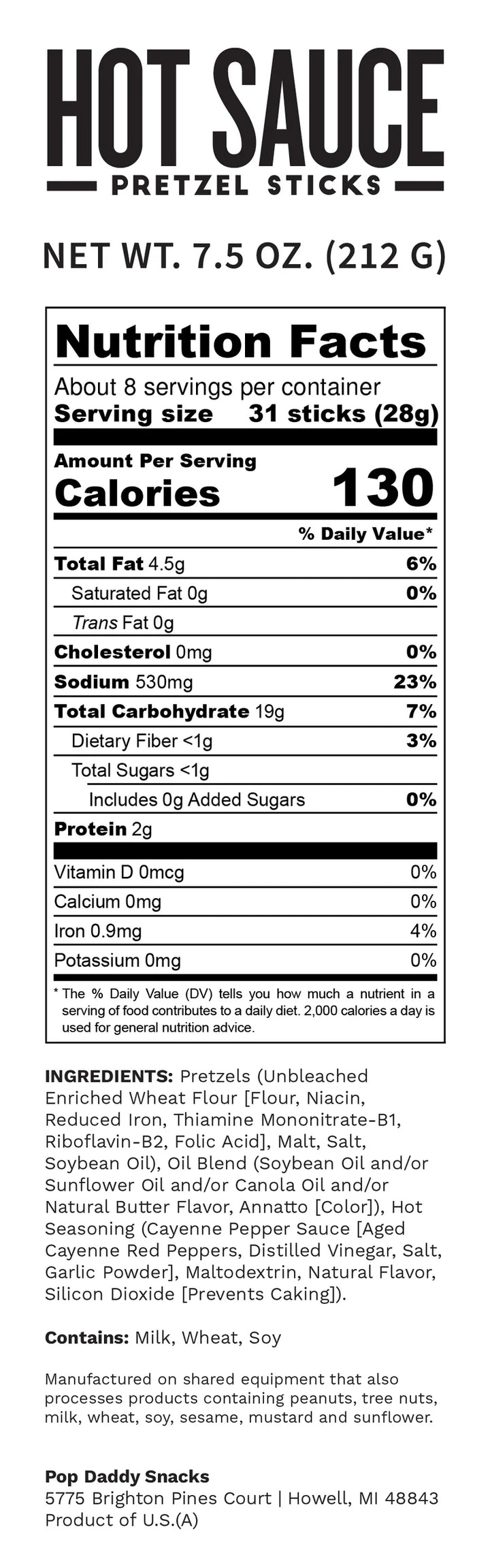 Pop Daddy Hot Sauce Seasoned Pretzels