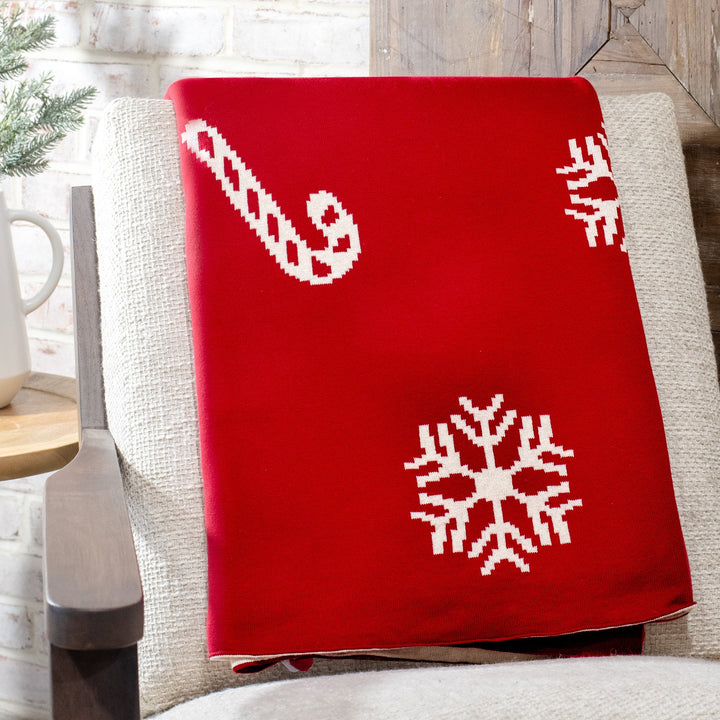 Snowflake & Candy Cane Reversible Throw