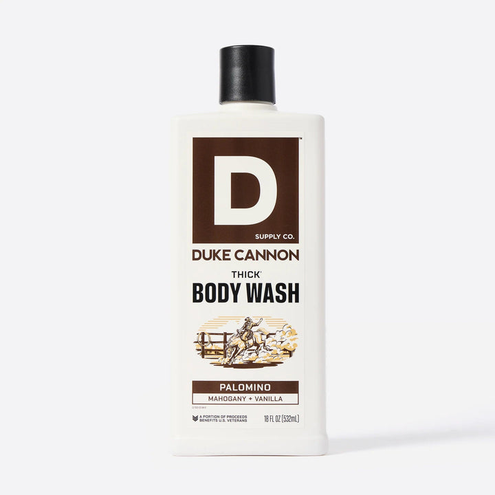 Bottle of Duke Cannon Thick Body Wash on a white background