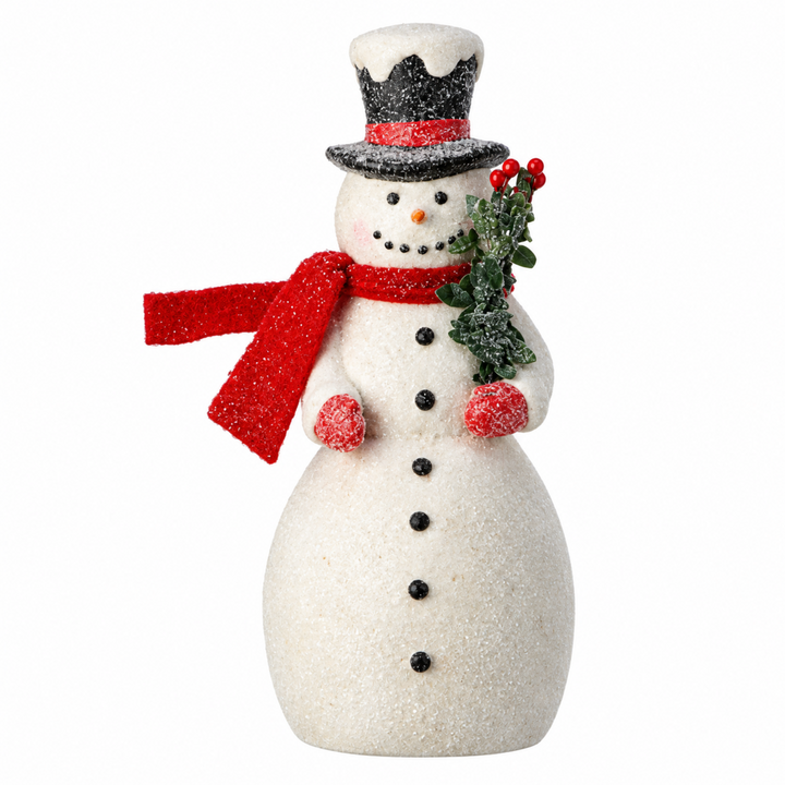 Paper Pulp Windblown Snowman Figurine