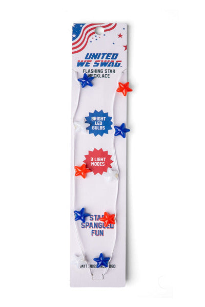 Necklace packaging with LED beads and patriotic design on a white background