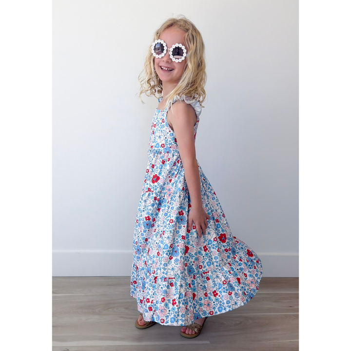 Patriotic Petals Girl's Ruffle Maxi Dress