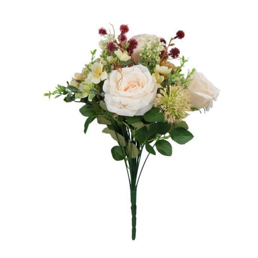 Bouquet of flowers with a price tag on a white background