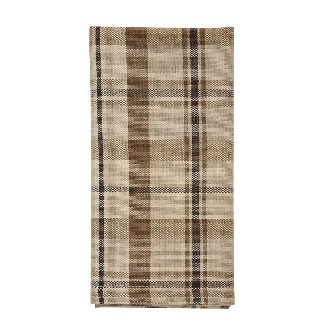 Plaid fabric napkin with brown and beige colors on a white background