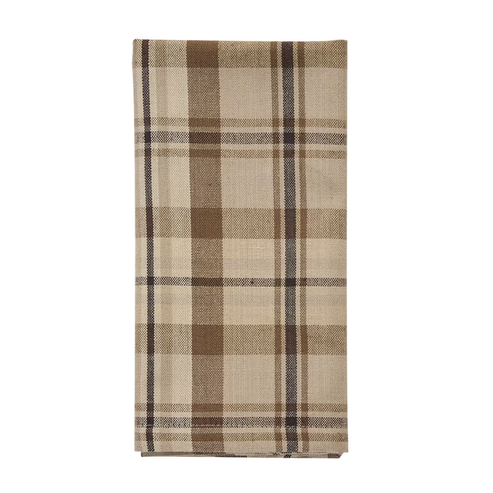 Plaid fabric napkin with brown and beige colors on a white background