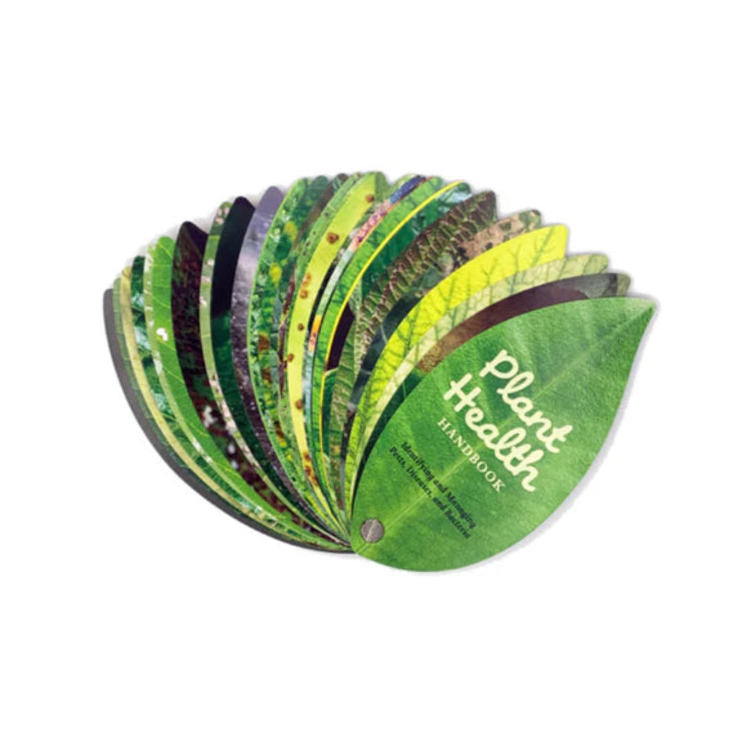 Plant Health Handbook with leaf patterns on a white background