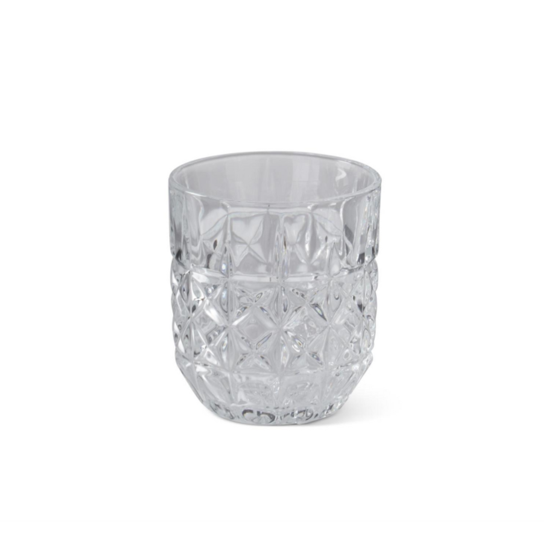 Clear glass with diamond pattern on a white background