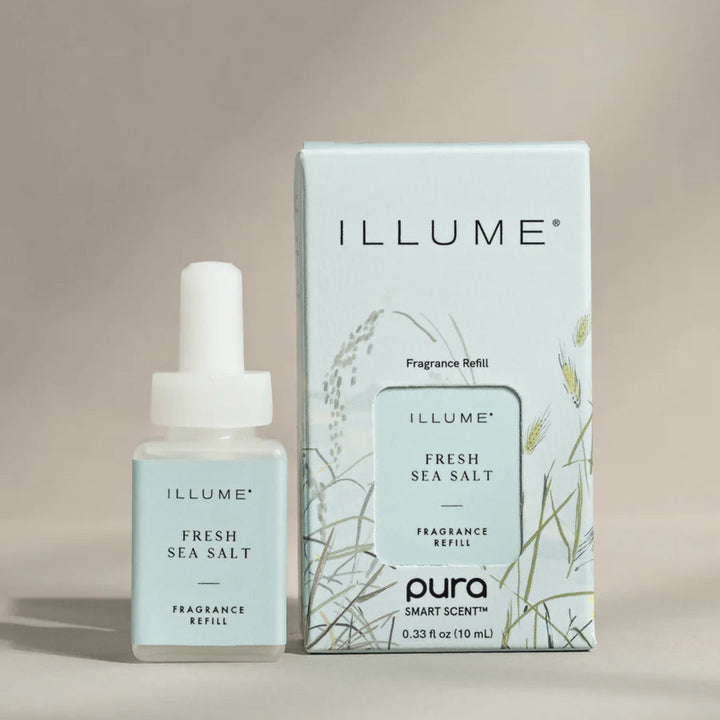 ILLUME Fresh Sea Salt fragrance refill bottle and packaging on a neutral background
