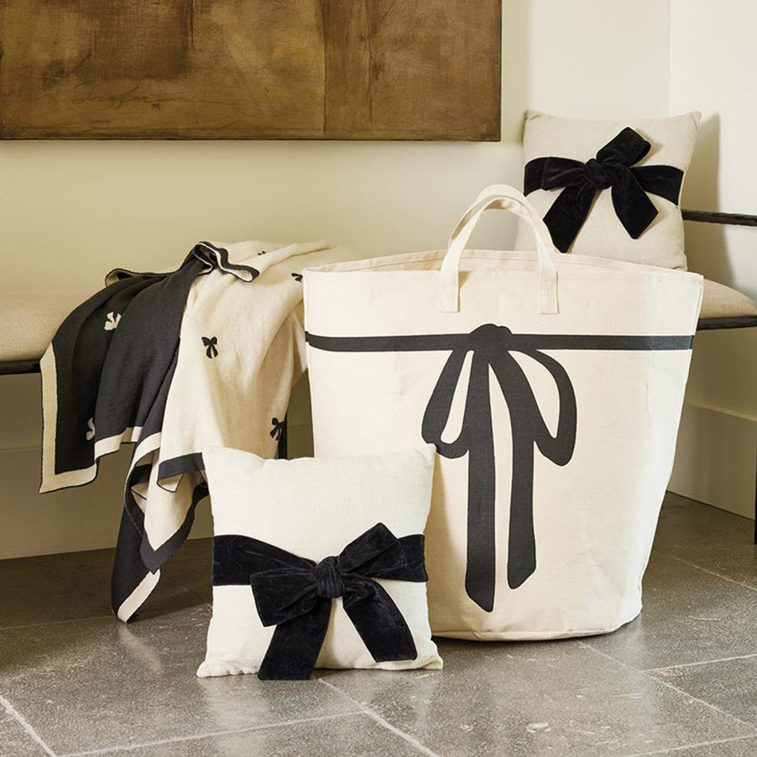Lush Black Velvet Bow Pillow
