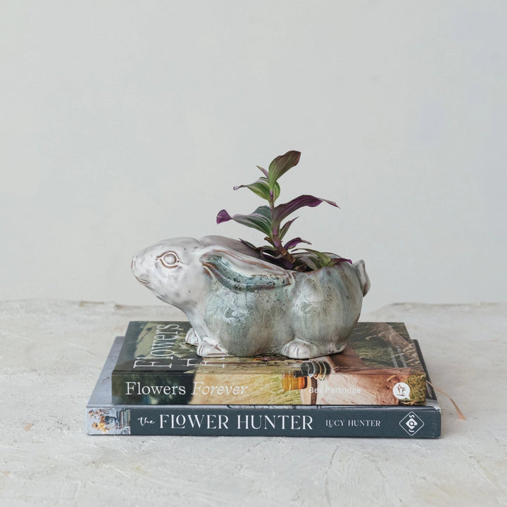 Reactive Glaze Stoneware Bunny Planter