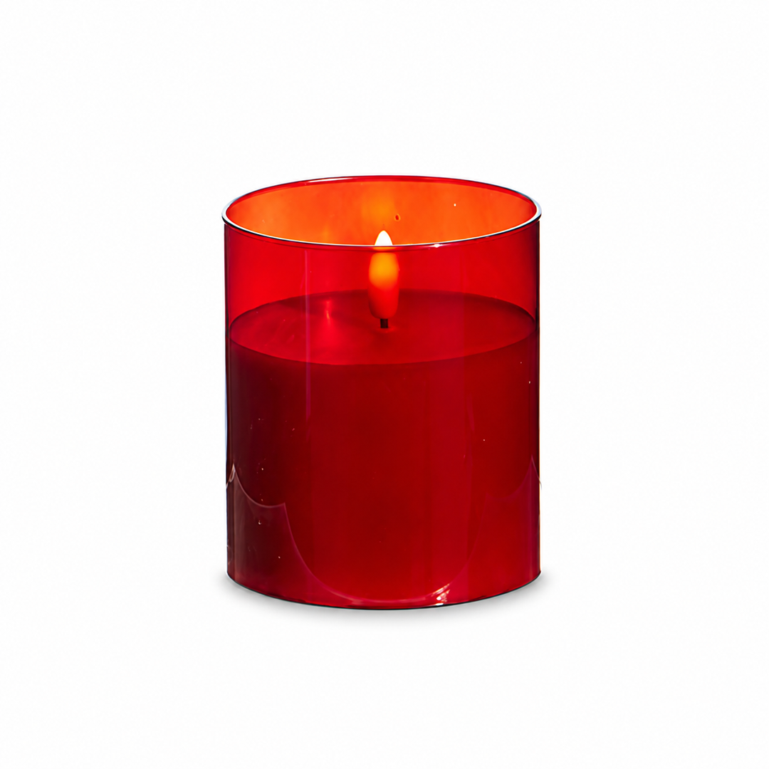 Red Glass Ivory Pillar Candle