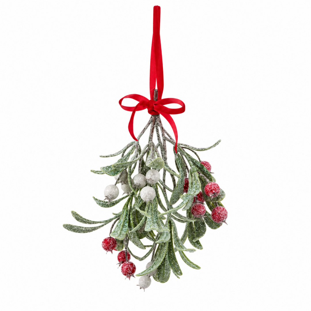 Red Bow Iced Mistletoe Bundle