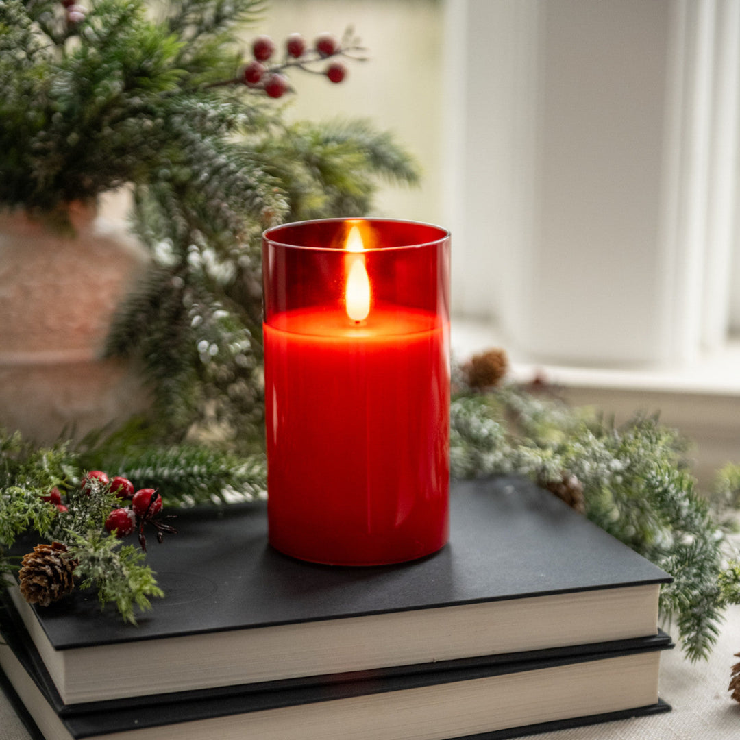 Red LED Glass Pillar Candle 