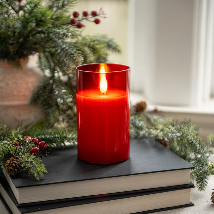 Red LED Glass Pillar Candle 