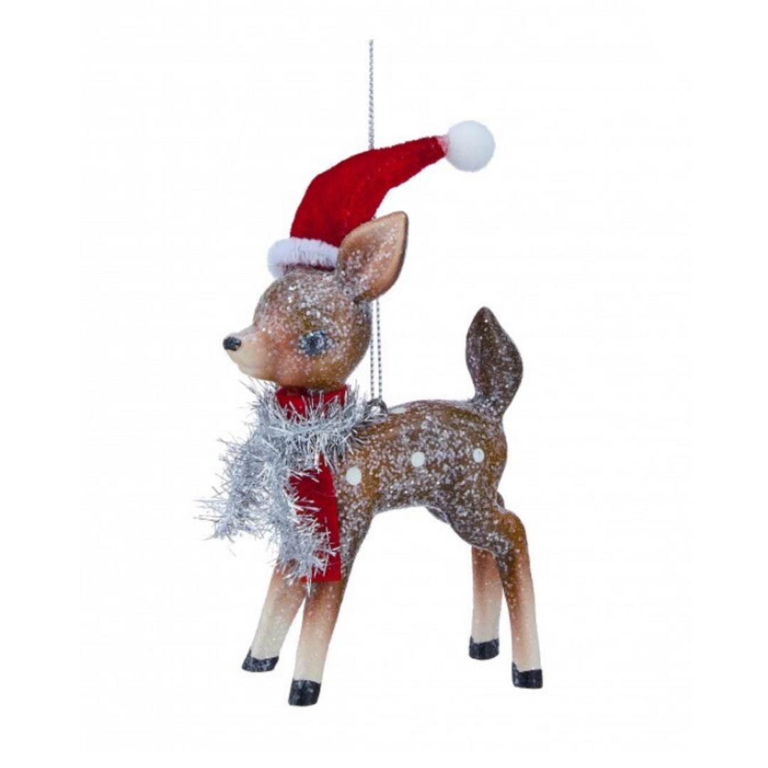 Retro Reindeer Glittered Ornament