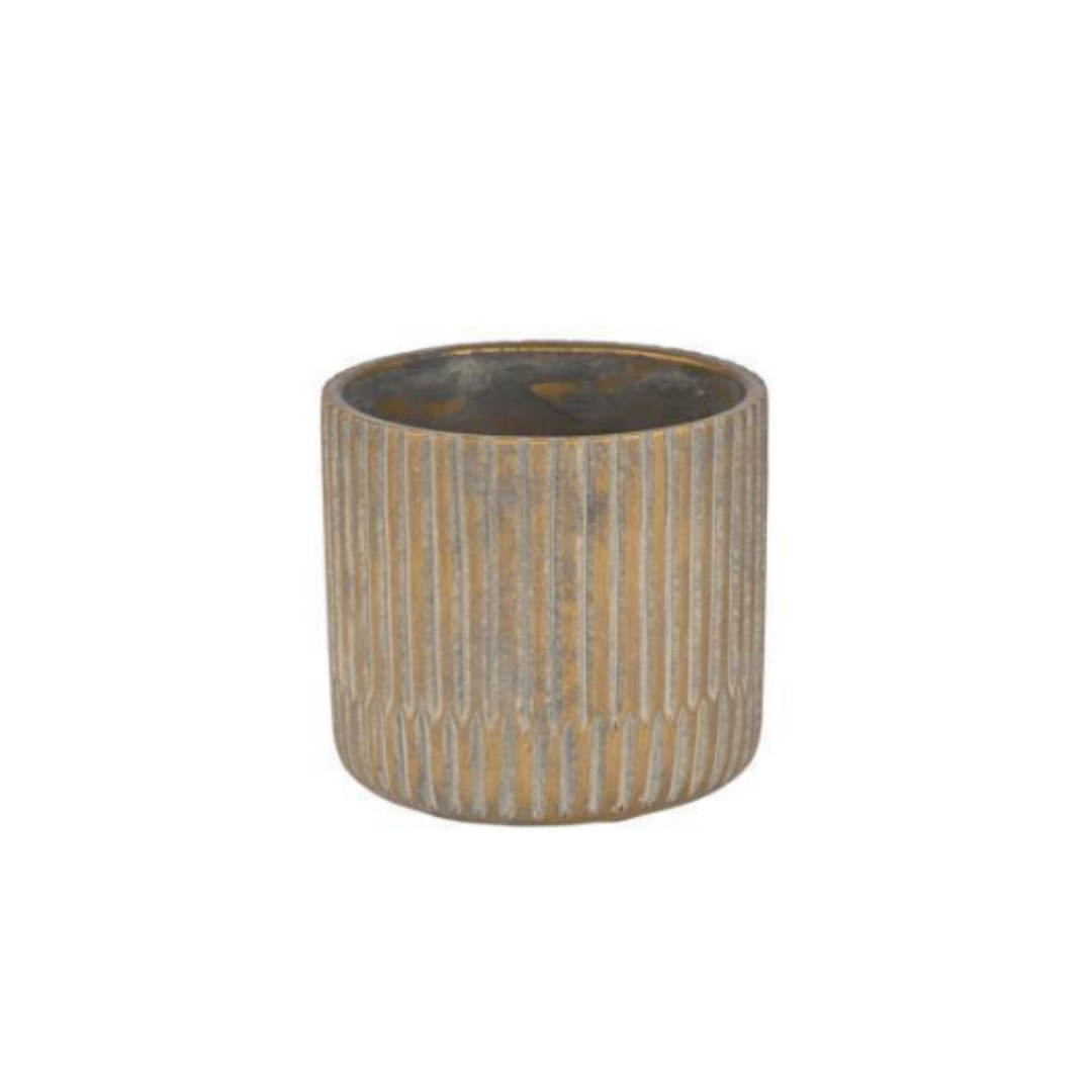 Textured ceramic pot on a white background