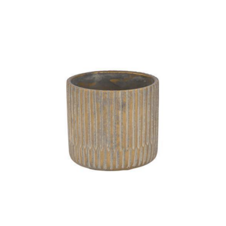 Textured ceramic pot on a white background