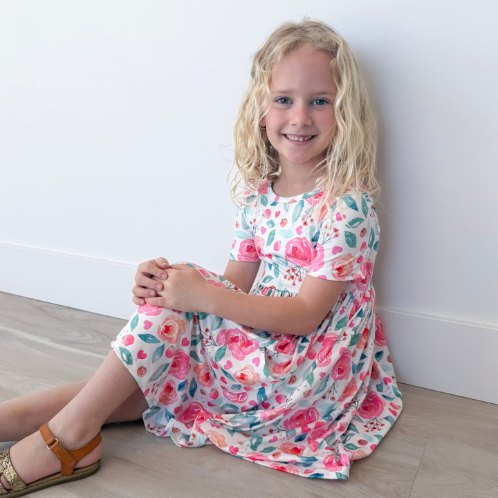 Rosettes Girl's Short Sleeve Pocket Twirl Dress
