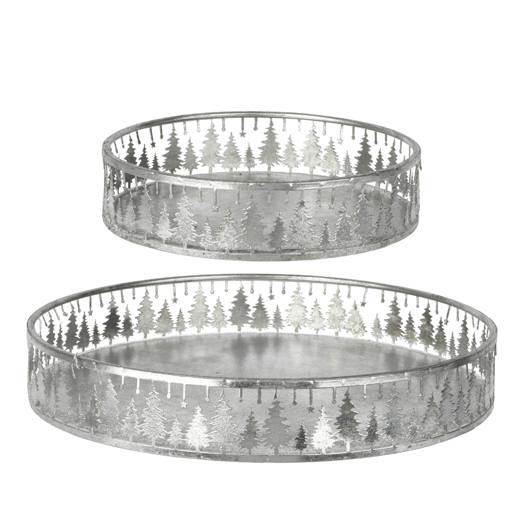 Round Silver Pine Tree Forest Tray