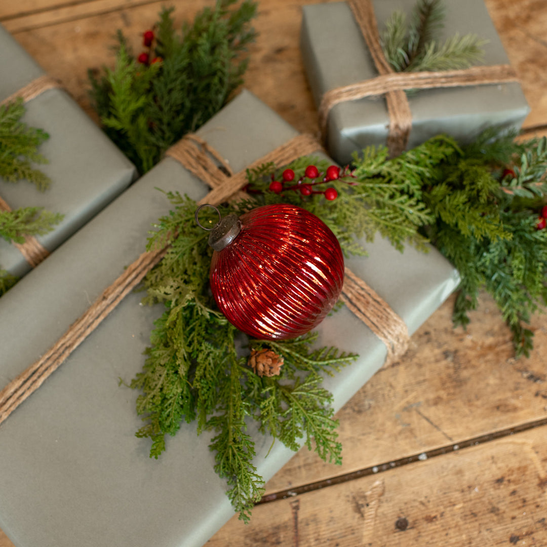 Ribbed Red Kugel Ornament