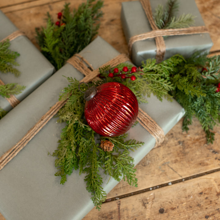 Ribbed Red Kugel Ornament