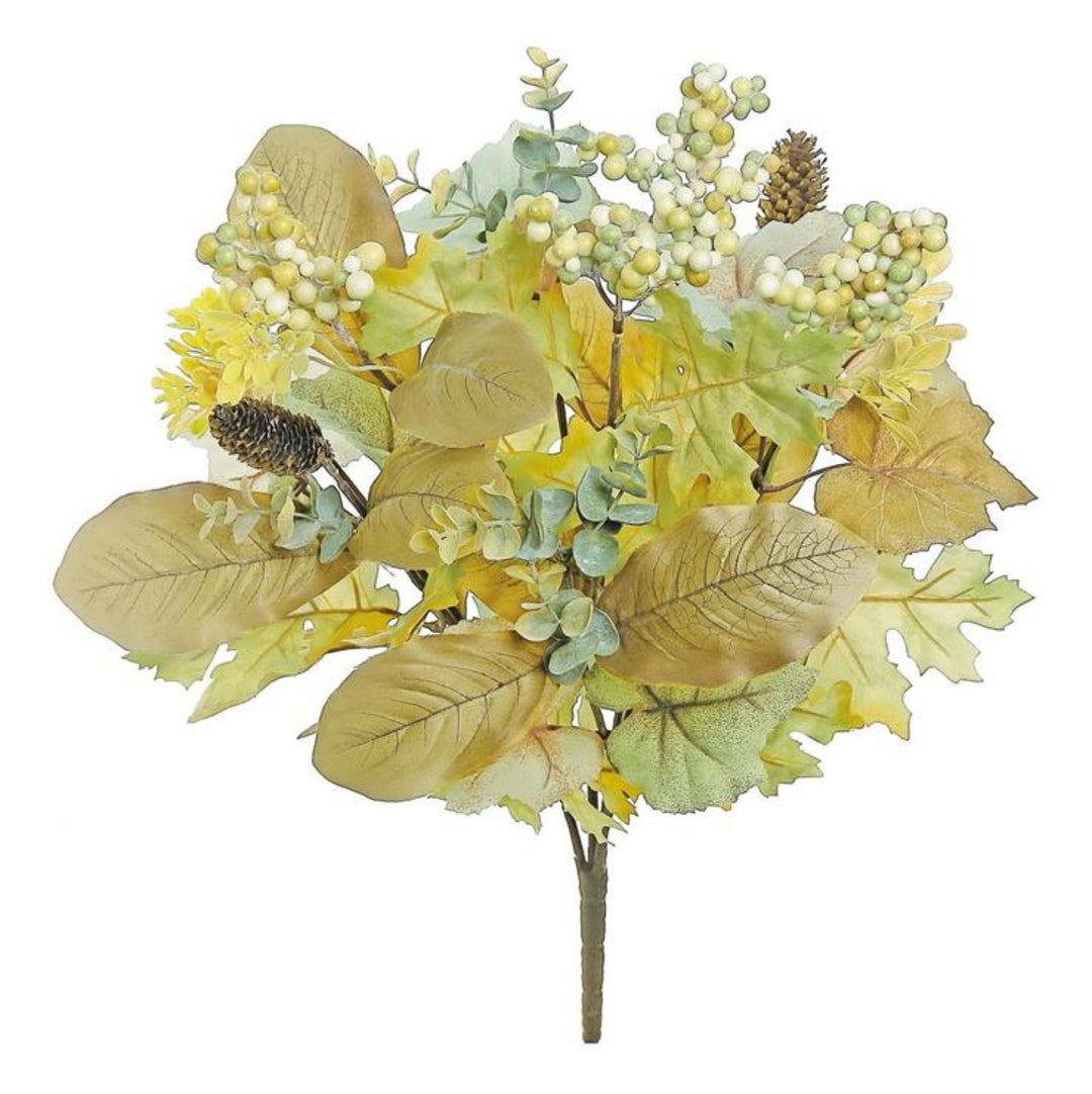 Artificial plant with yellow and green leaves on a white background