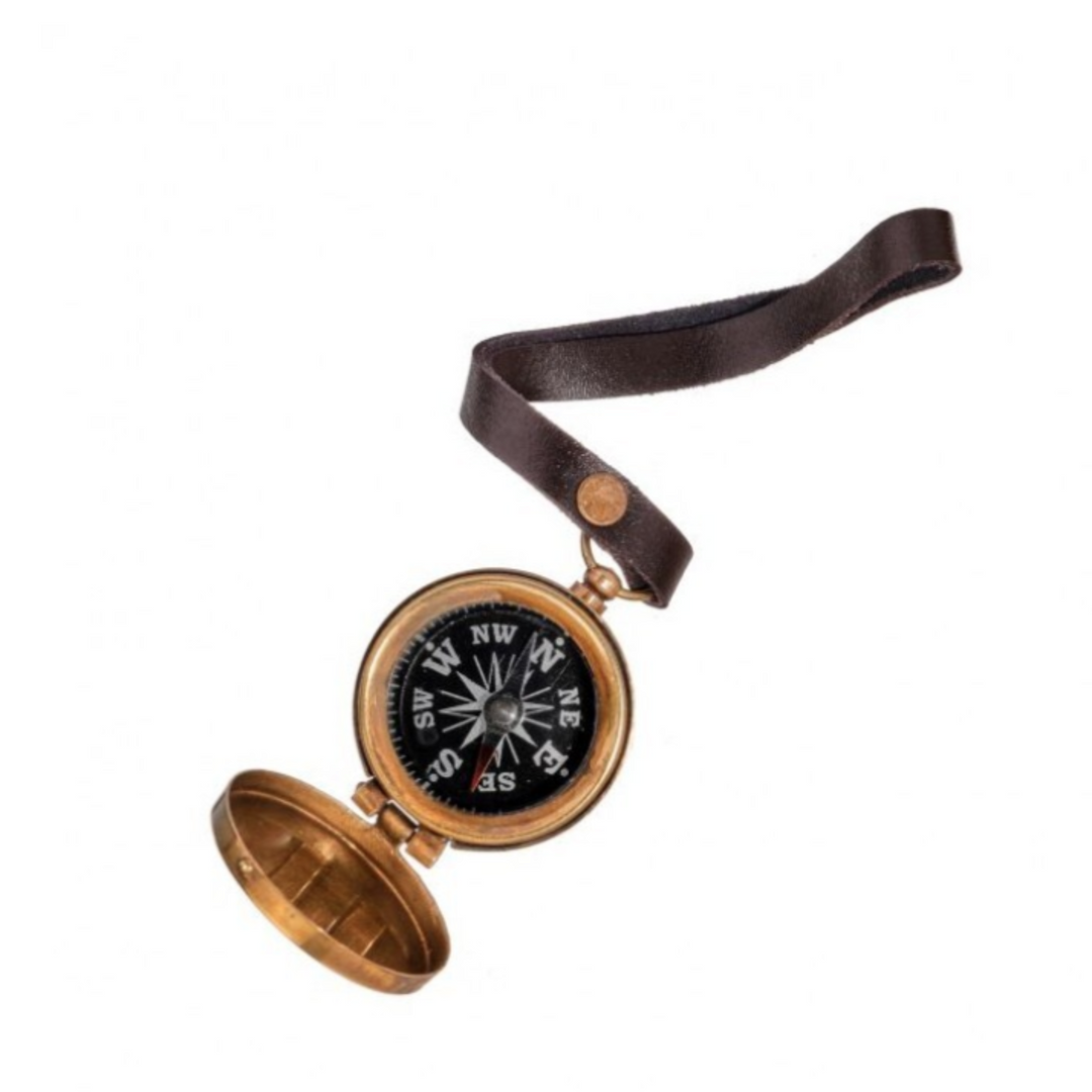 Antique Brass Compass & Strap