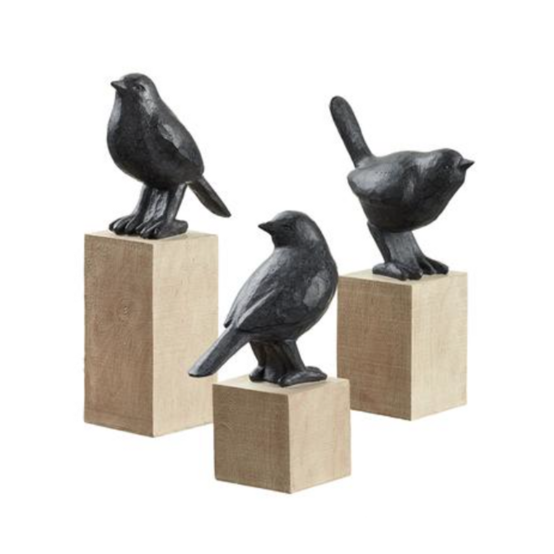 Wooden Block Sitting Bird Figurine
