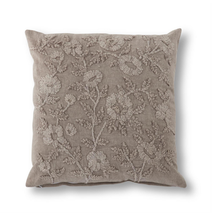 Muted Floral Embroidered Pillow