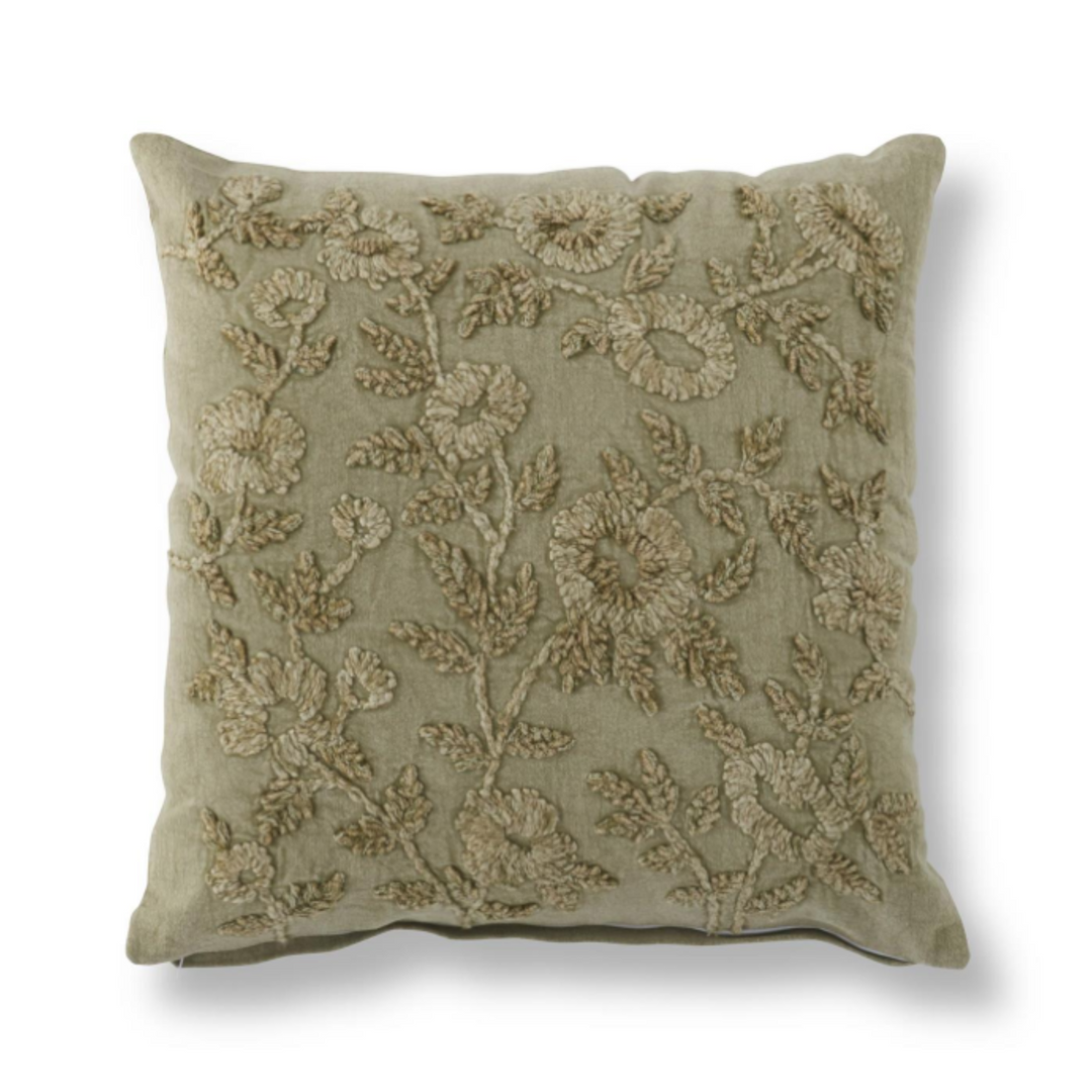 Muted Floral Embroidered Pillow